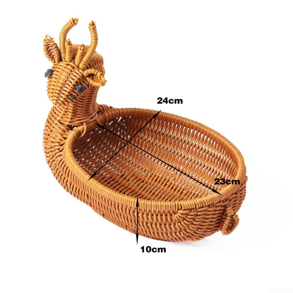Cesto portaoggetti con struttura in finto rattan, per contenere frutta, snack, oggetti artigianali o giocattoli per bambini in qualsiasi stanza (cervo)