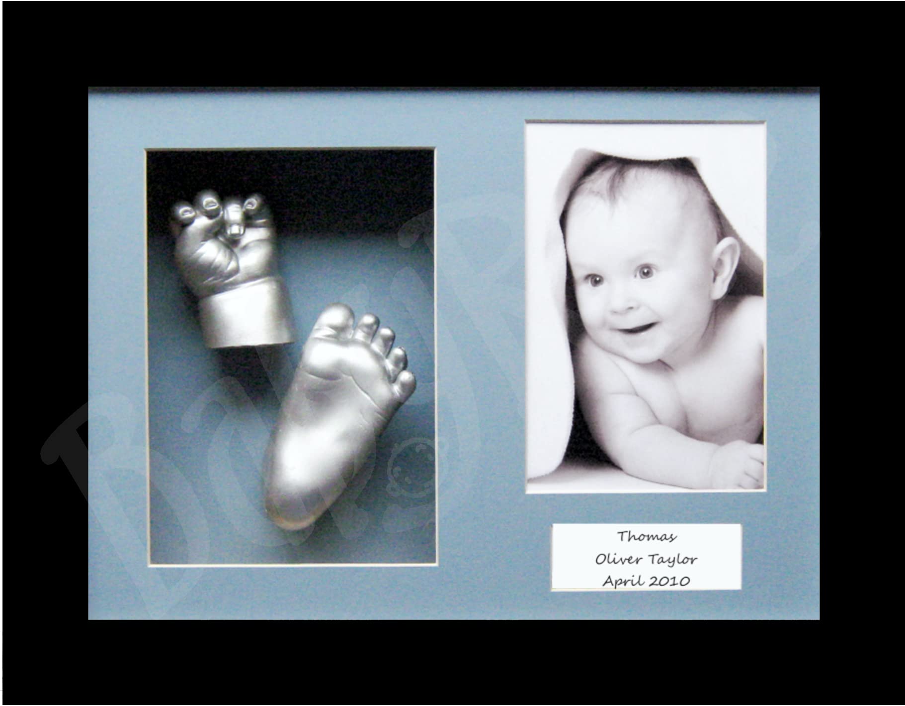 BabyRice Baby Casting Kit with Black 12x9 Shadow Box Display Frame, Silver Paint for Hand, Foot Casts (Black/Blue/Blue)