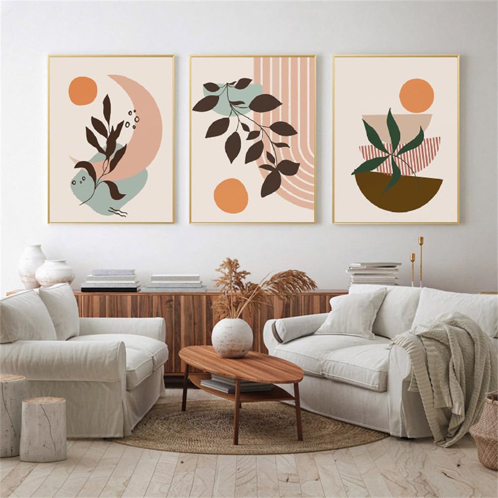 WBYZAC Art Prints-Modern Abstract Leaves Sun Moon Nordic Painting Posters Prints Canvas Painting Wall Pictures for Living Bedroom Kitchen Room Decor-50 * 70cm*3PCS (No Frame)