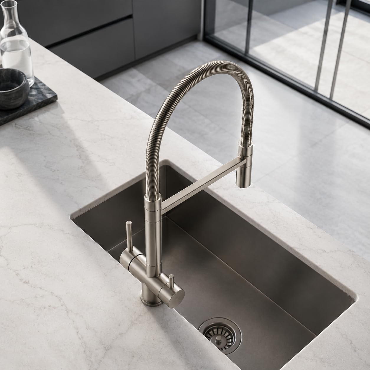 GME Grifo Cocina con Ósmosis y Caño Extraíble, Monomando para Agua Filtrada