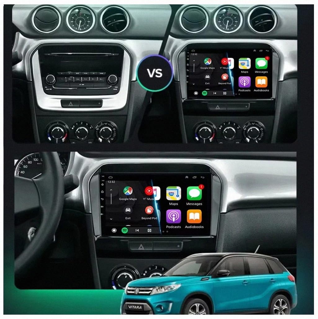 Car Stereo Carplay Radio de Coche para Suzuki Vitara 2015-2022 Soporta Bluetooth, Control Volante, USB, WiFi, 4G, Mirror-Link, GPS Navegador/Radio FM, 4 Nuclear 2G+32G