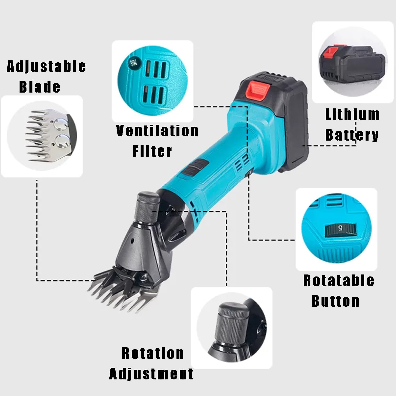 Tosatrici elettriche Professionali a Batteria per Pecore, 600W, con 2 batterie Ricaricabili e 6 velocità Regolabili, Ideali per la toelettatura di Pecore, capre, bovini e Altri