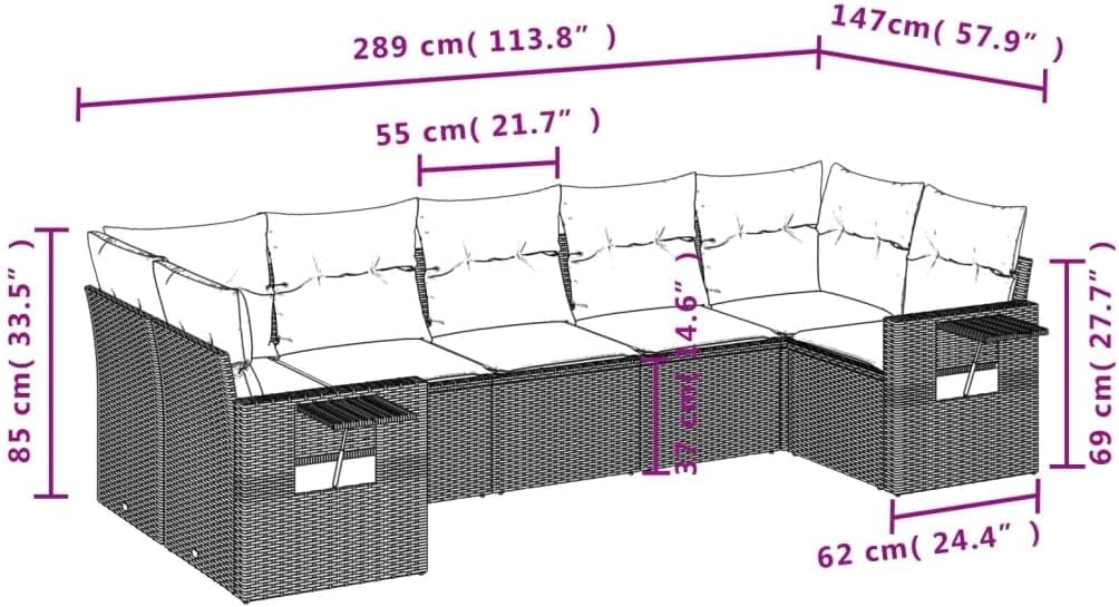 vidaXL 7-Piece Black Poly Rattan Outdoor Patio Sofa Set with Cushions - Modular, UV-, Durable, Garden/Deck/Patio Furniture with Side Tables and Comfortable Seating