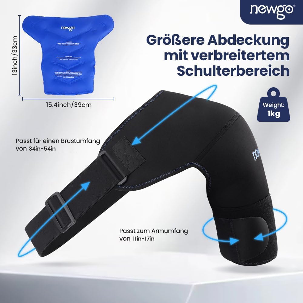 NEWGO DE Groß Schulter-Eisbeutel, wiederverwendbar, Heiß- und Kaltkompresse, Eisbeutel für Verletzungen der Rotatorenmanschette, verrenkte Gelenke, Schleimbeutelentzündung, Sehnenscheidenentzündung