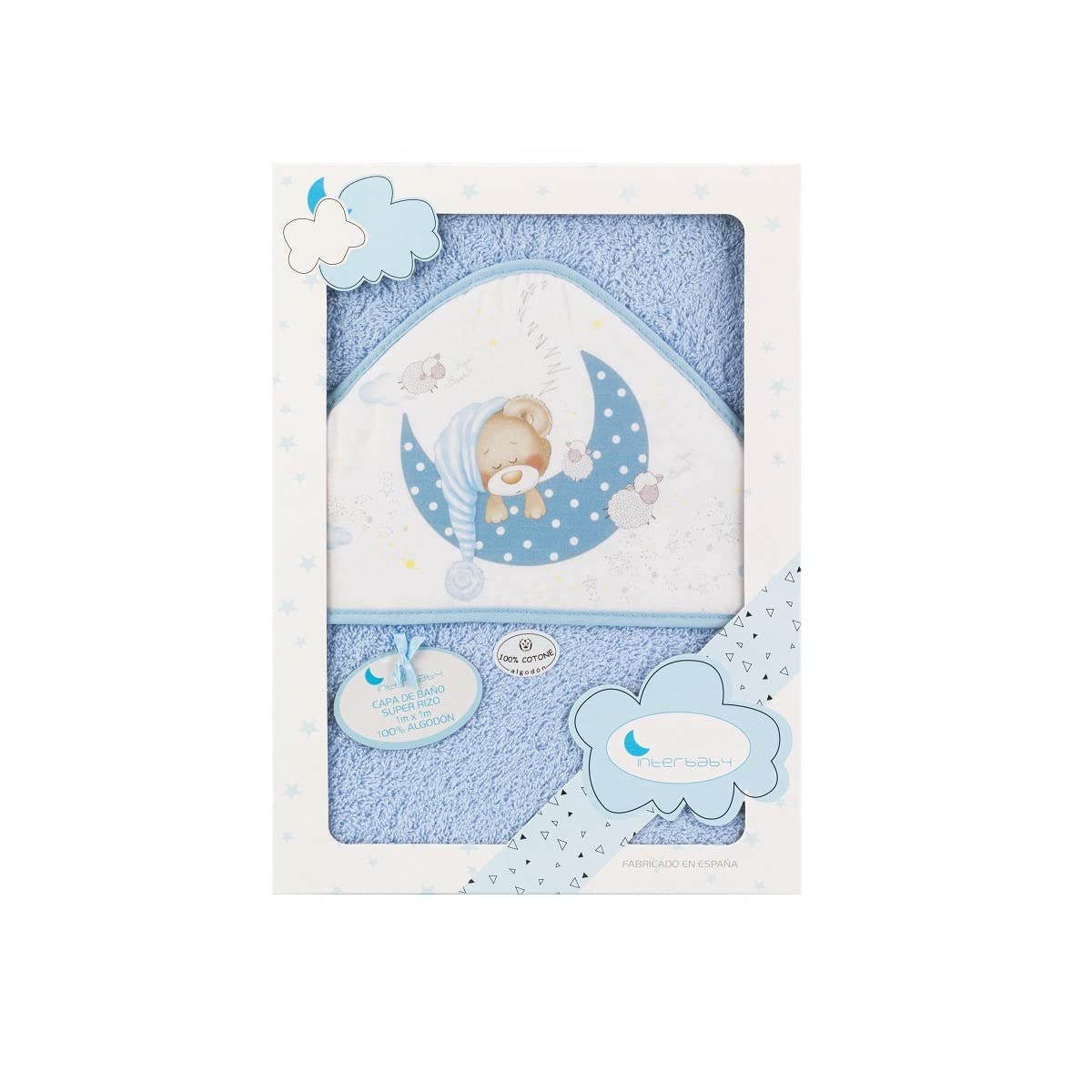 Interbaby 01225-01 Bath Cape with Hood Bear Sleeping Blue