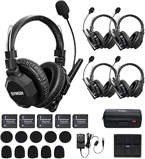 SYNCO XTalk XMax5 Wireless Intercom Headset System with Dual-Ear Design Telephone Headsets System Random Master Device,2.4GHz Full Duplex 500 m/1640 ft for 5-Person Team Communication