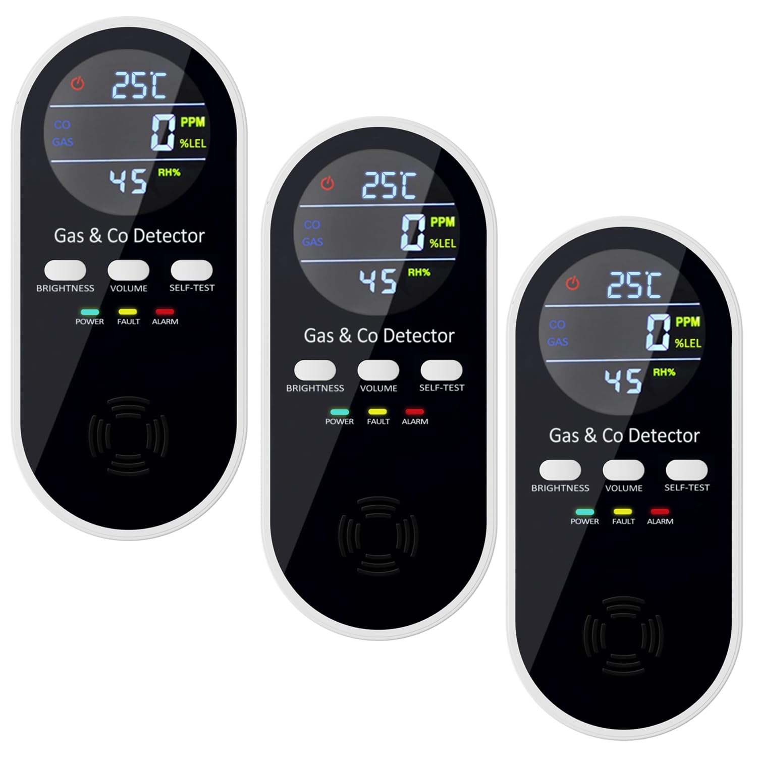 3 Pack 5-in-1 Carbon Monoxide Detectors & Natural Gas Detector,AC-Plug-in CO Detector & Explosive Gas Detector Alarm Battery Backup with 4 sensors,Three Levels Volume & Brightness for Home,RV,Hotel