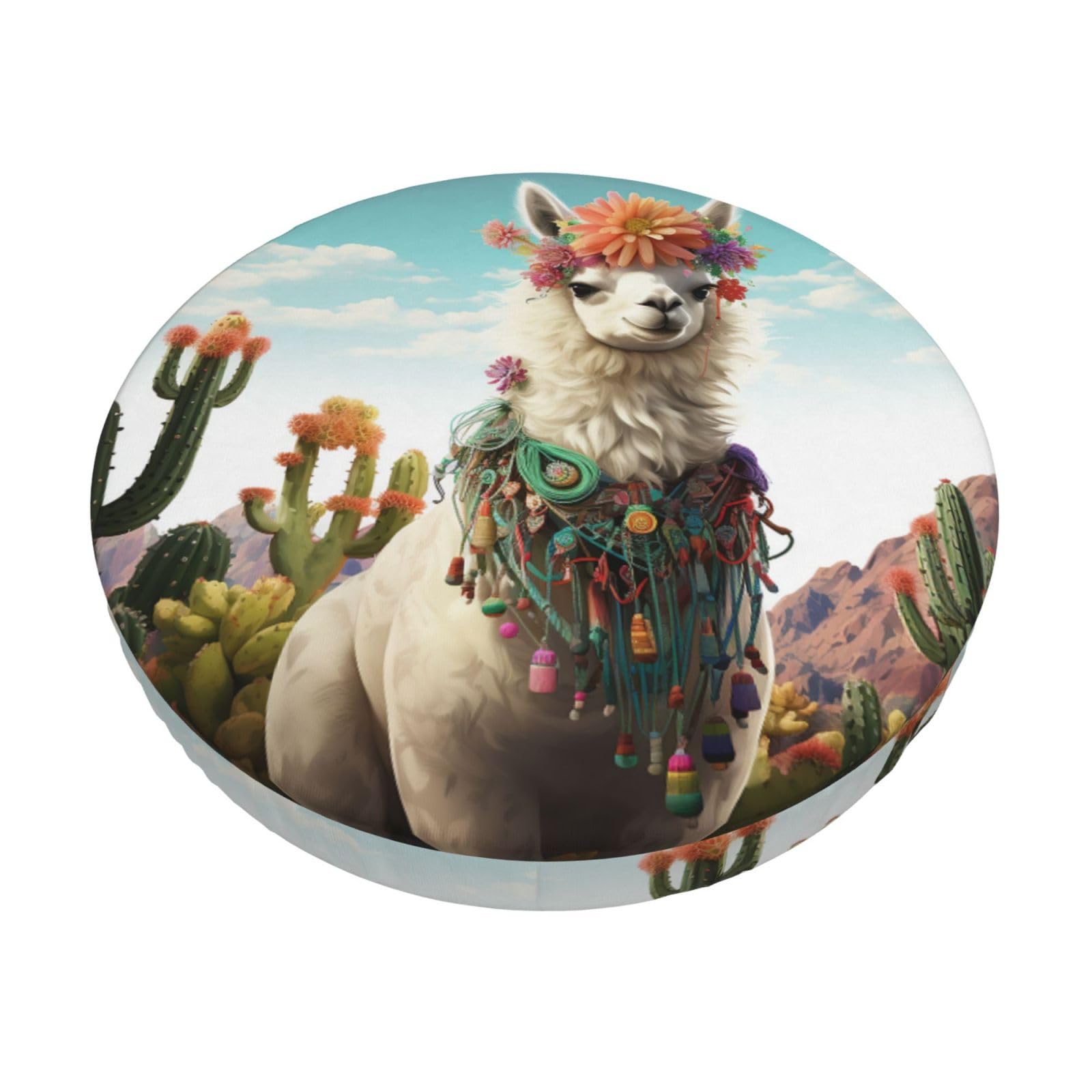 Fodpand Black Mexican Llama Cactus Stool Covers Round 14 Inch, Stretch Round Bar Stool Seat Covers Washable Dustproof Stool Cushion Slipcover Soft Velvet Bar Chair Covers With Elastic Band
