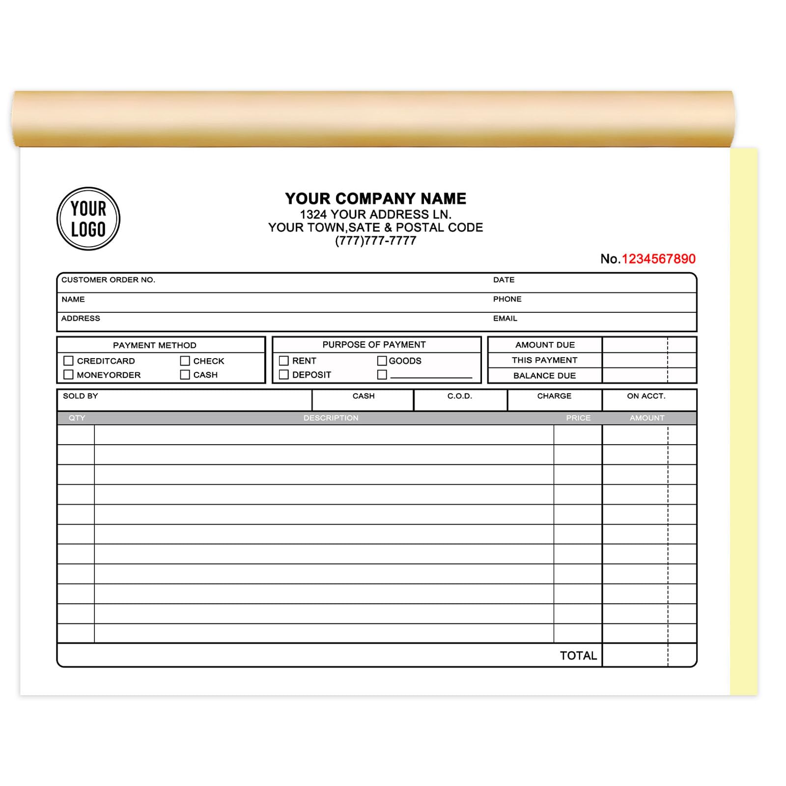 Custom Invoice Book with Logo 100 Set Personalized Receipt Books Customized Invoices for Small Business 2 - Parts Carbonless Duplicate Invoice Forms NCR Books