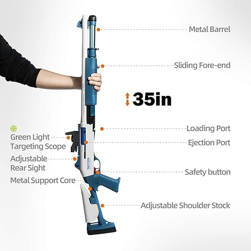 Miniatura 2 de Tovol Zerky Pistola de dardos de espuma suave, resorte, bomba de aire, escopeta, juego de expulsión de conchas con alcance y balas para adolescentes