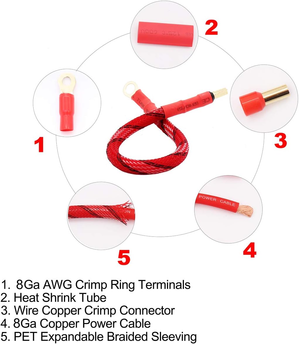 Magic source Inline 60A MANL Fuse Holder with 1ft 8 Gauge AWG Oxygen Free Copper Power Wire and O-Ring Copper Terminal to Protect Car Audio Amplifier from The Current (60A)