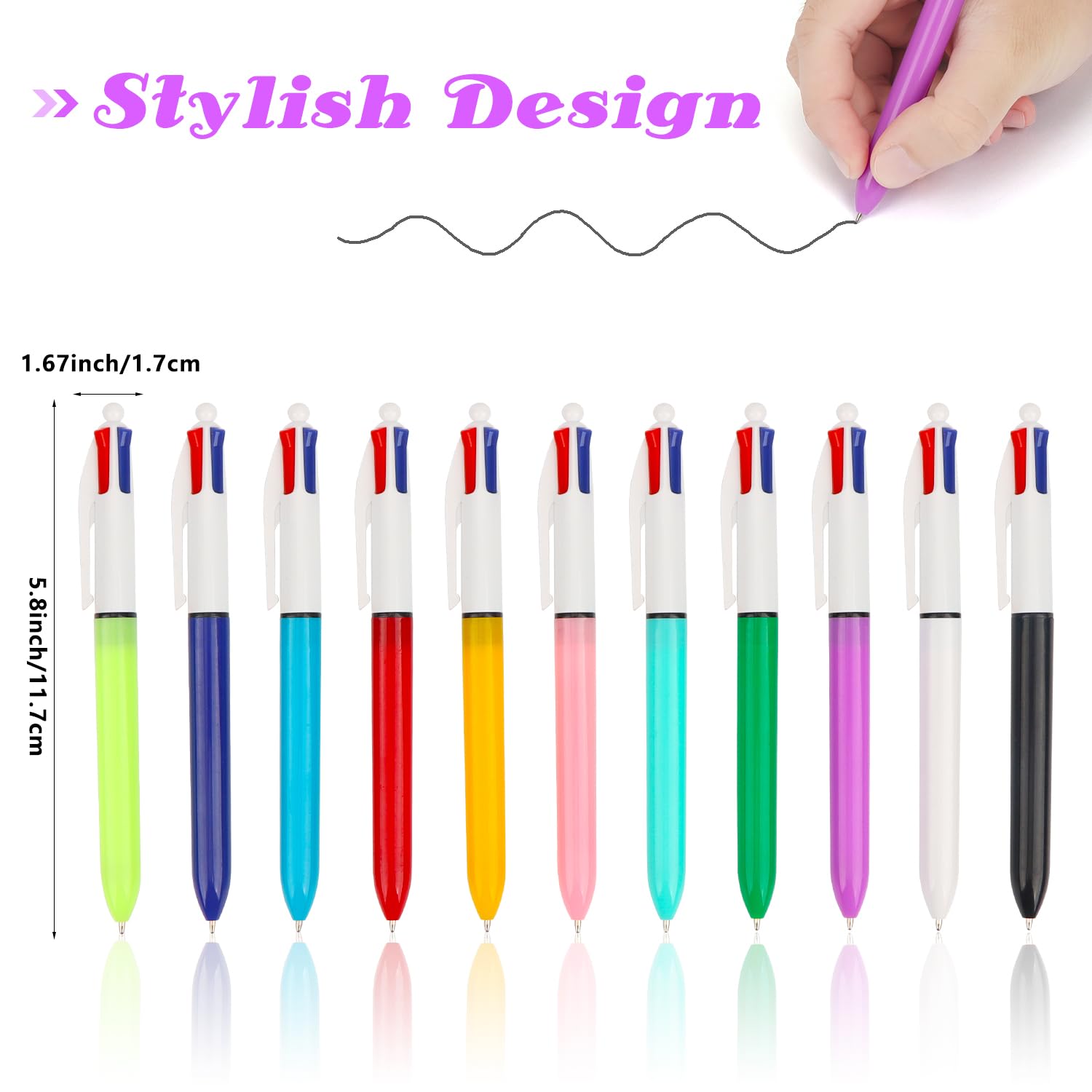 OWill 11 Stück 4-Farben Kugelschreiber Set - 1,0mm Mehrfarbig Für Büro & Schule