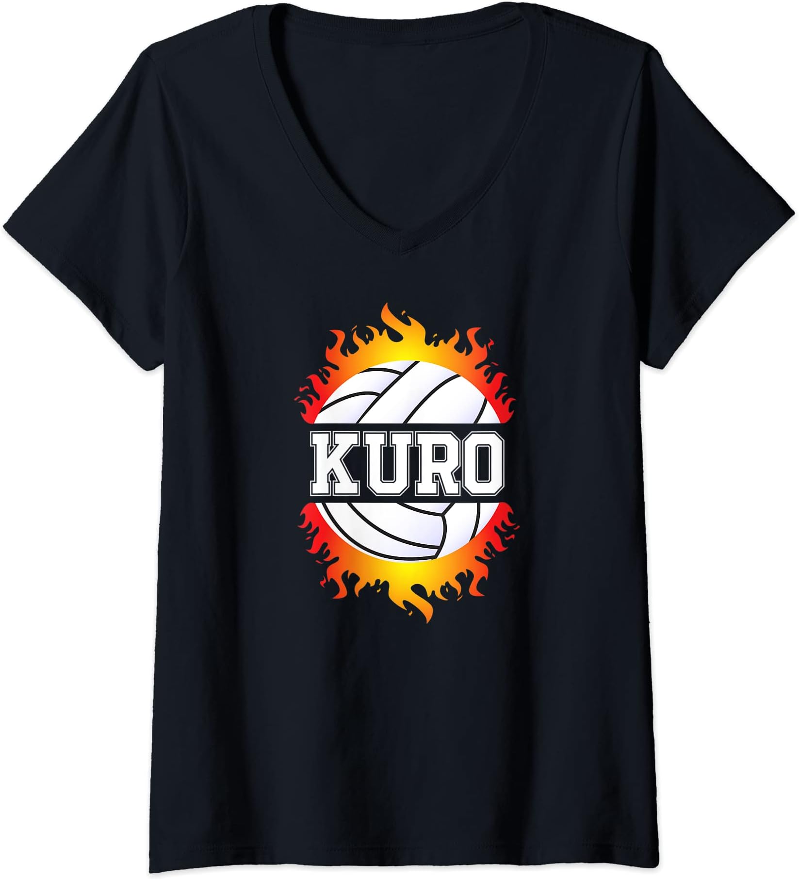 Womens Kuro Name Volleyball Player Boys Ball and Net Sports Fan V-Neck T-Shirt