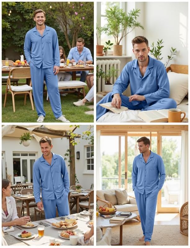 Marvmys Mens Pajama Set Soft Button Down Pajamas Long Sleeve Pjs Sleepwear Loungwear Comfy Sleep Sets with Pockets S-3XL - Image 5