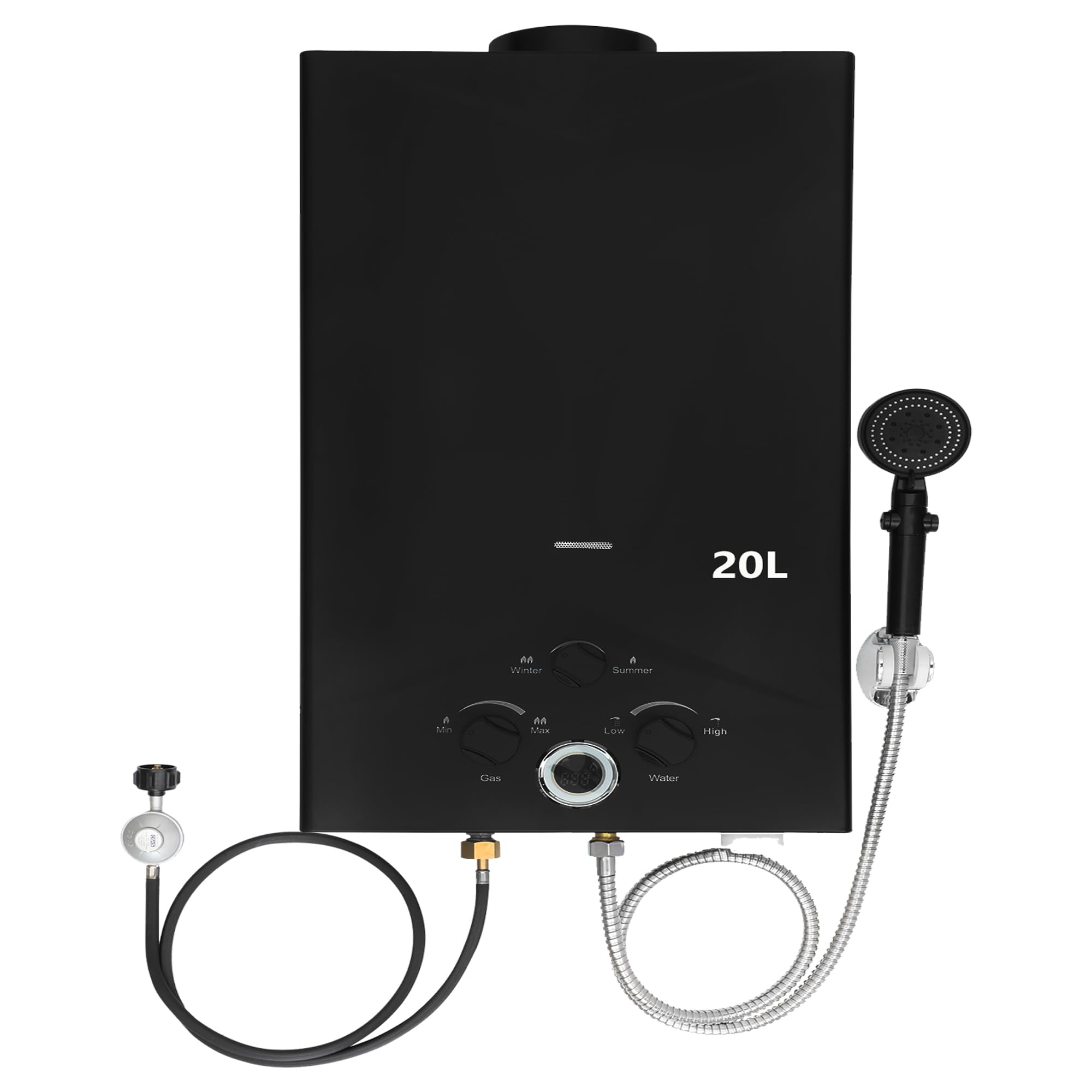 20L Tankless Water Heater Propane Gas, Portable 5.26 GPM GasHot Water Heater Instant with Digital Display and Overheat Protection, Black RV 20L on Demand Water Heater for Camping Trips Boat Cabin