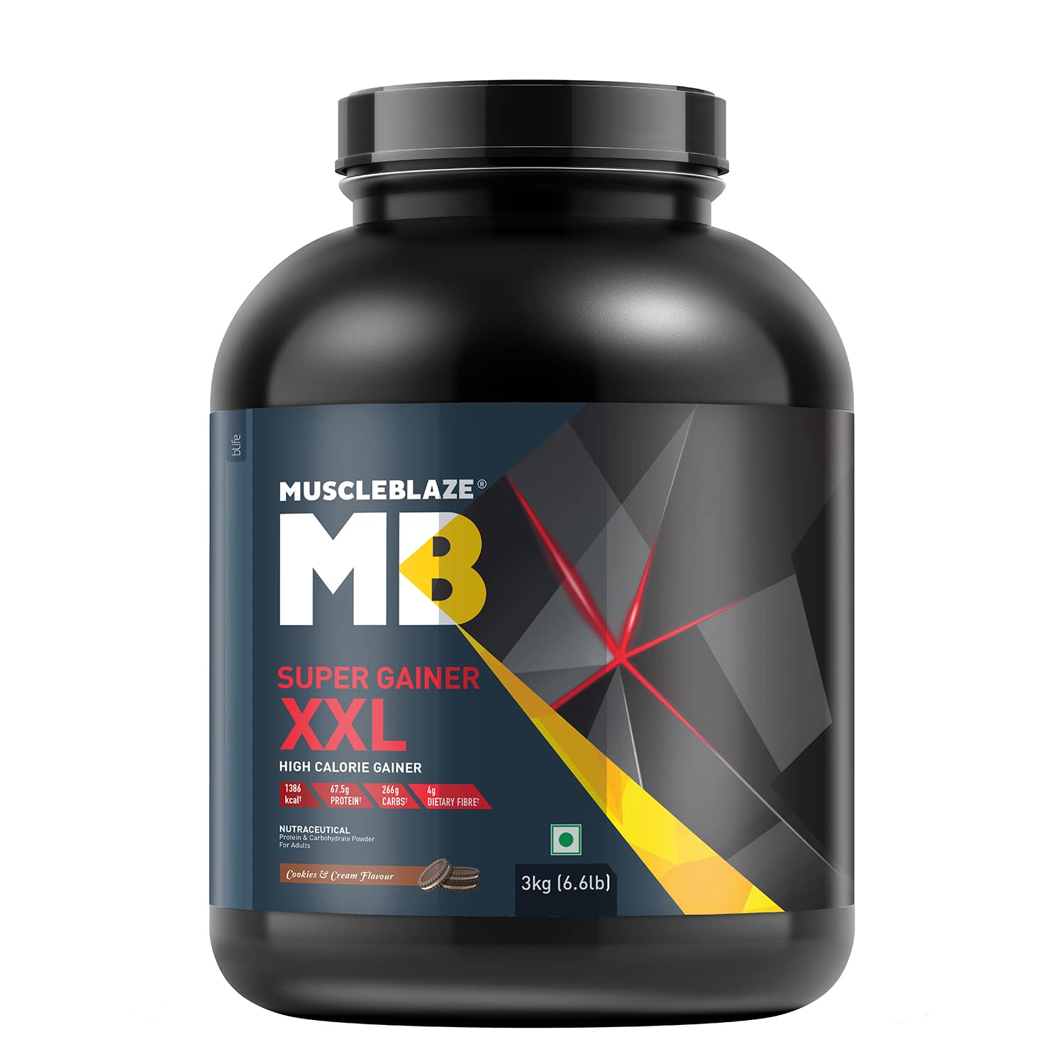 MuscleBlaze Super Gainer XXL, For Muscle Mass Gain (Cookies & Cream, 3 kg / 6.6 lb)