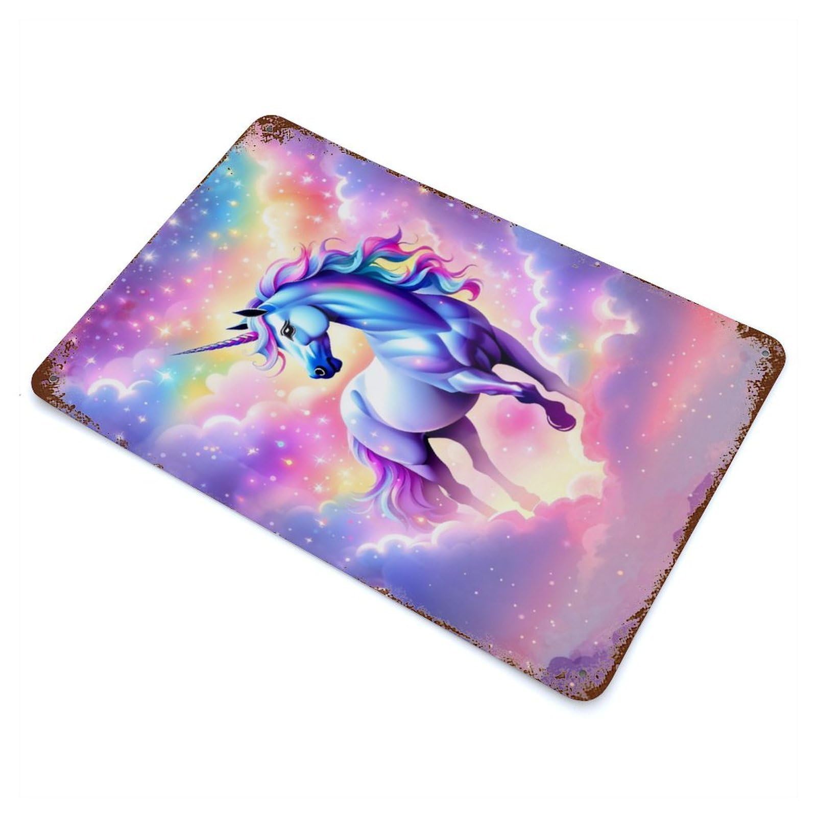 Magical Unicorn in The Clo Distressed Metal Wall Sign 11.8"x7.9", Ideal for Garage, Bar And Workshop Decor