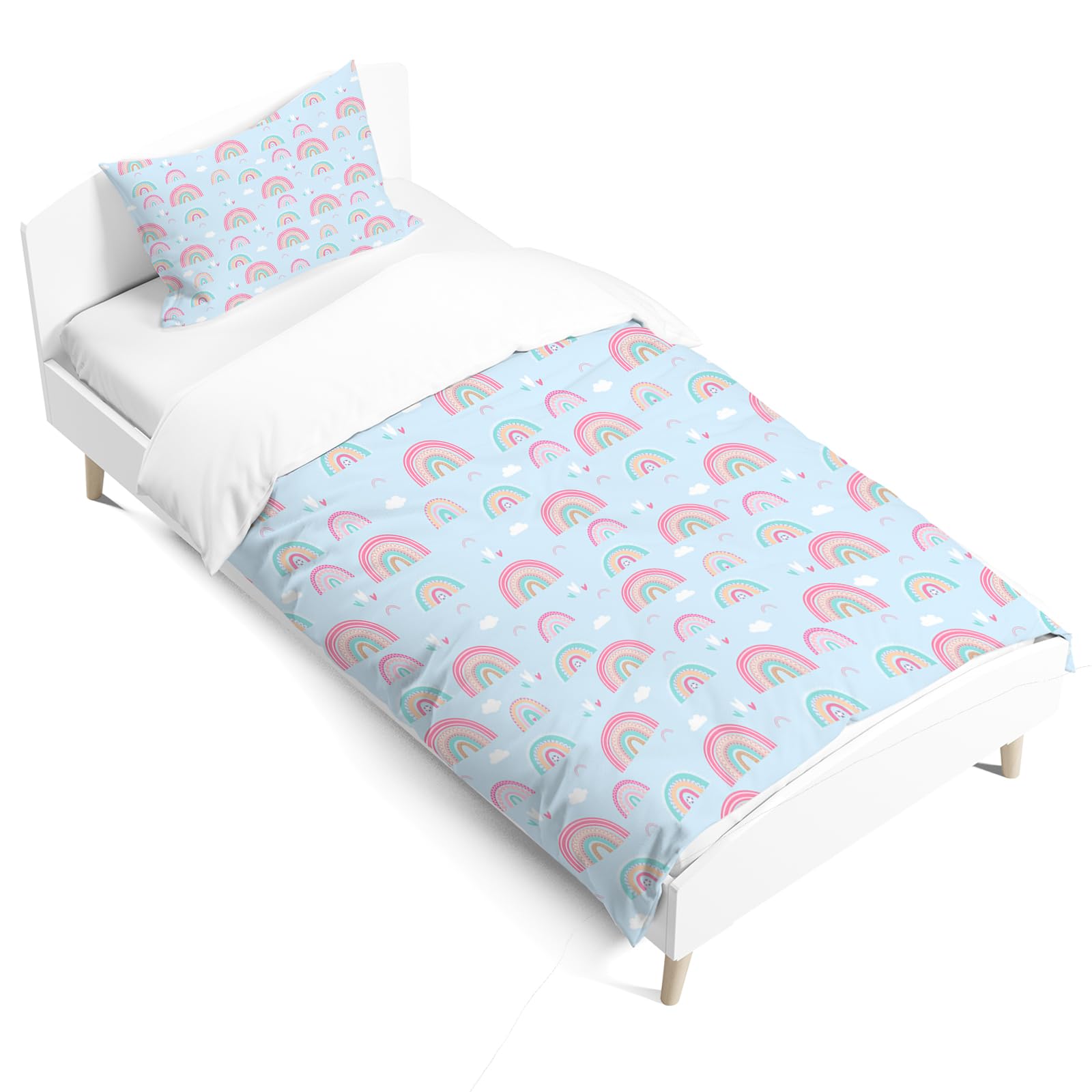 MUSOLEI Housse De Couette 120x150 Enfant Fille Arc En Ciel Rose Parure De Lit 1 Personne En Microfibre 3D Imprimé Licorne Princesse Avec Taie D'oreiller 40x60 Cadeau Fête Anniversaire