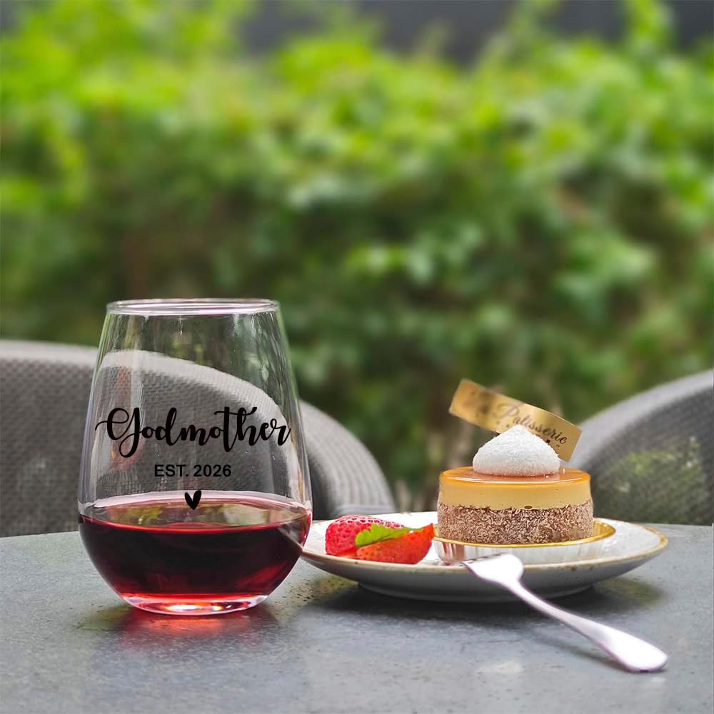 EST 2026 New Godmother Wine Glass First Time Godmother Gifts, Godmom to Be Pregnancy Announcement Wine Bag, Novelty Baptism Wine Glass Gift for Godmom - Image 5