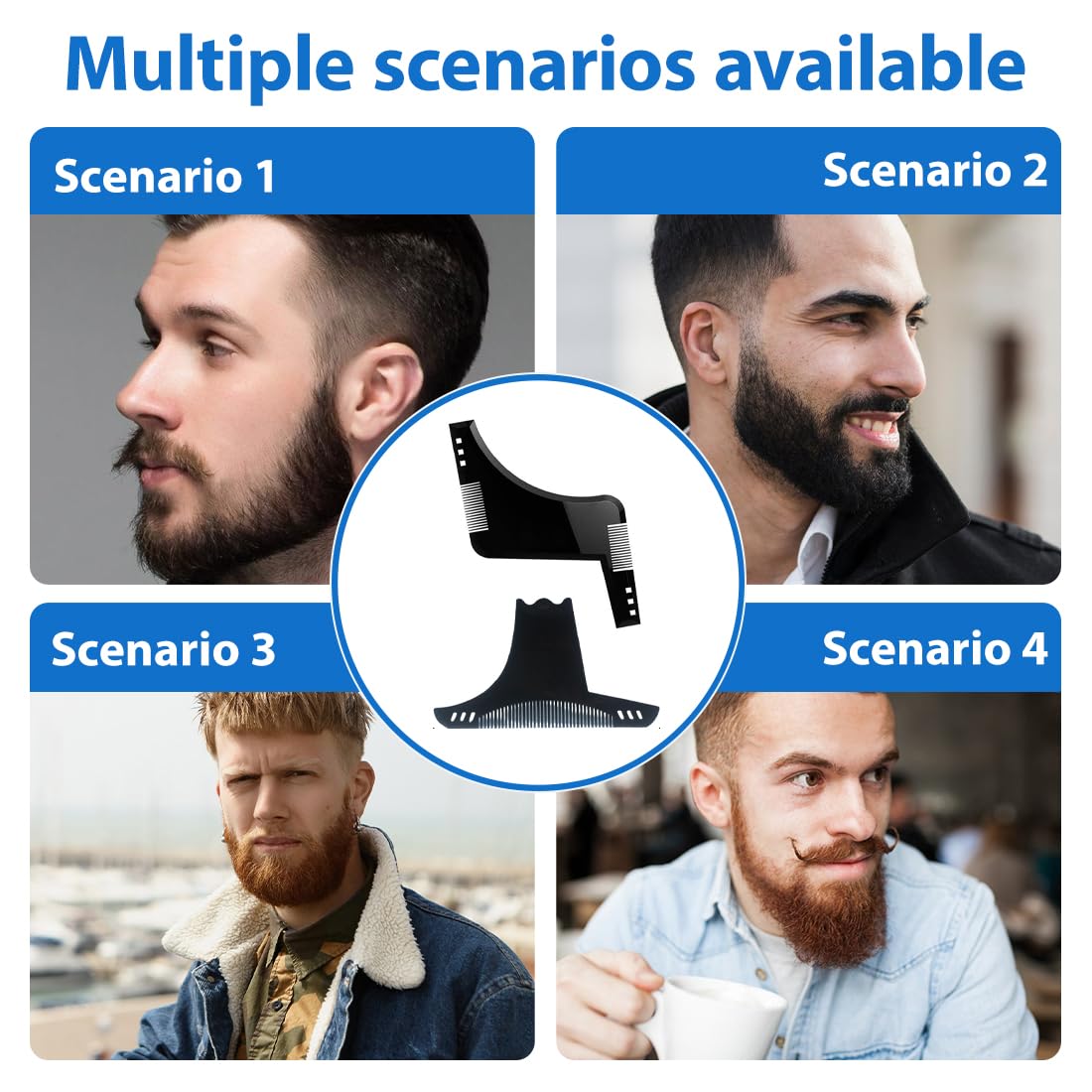 Set di Accessori per Barba:2 Pezzi Stencil Pettine per Barba Uomo+Con 1 Pezzo di Stoffa Bianca,Spazzola da Barba,Regalo da Uomo per il Parrucchiere(Nero)