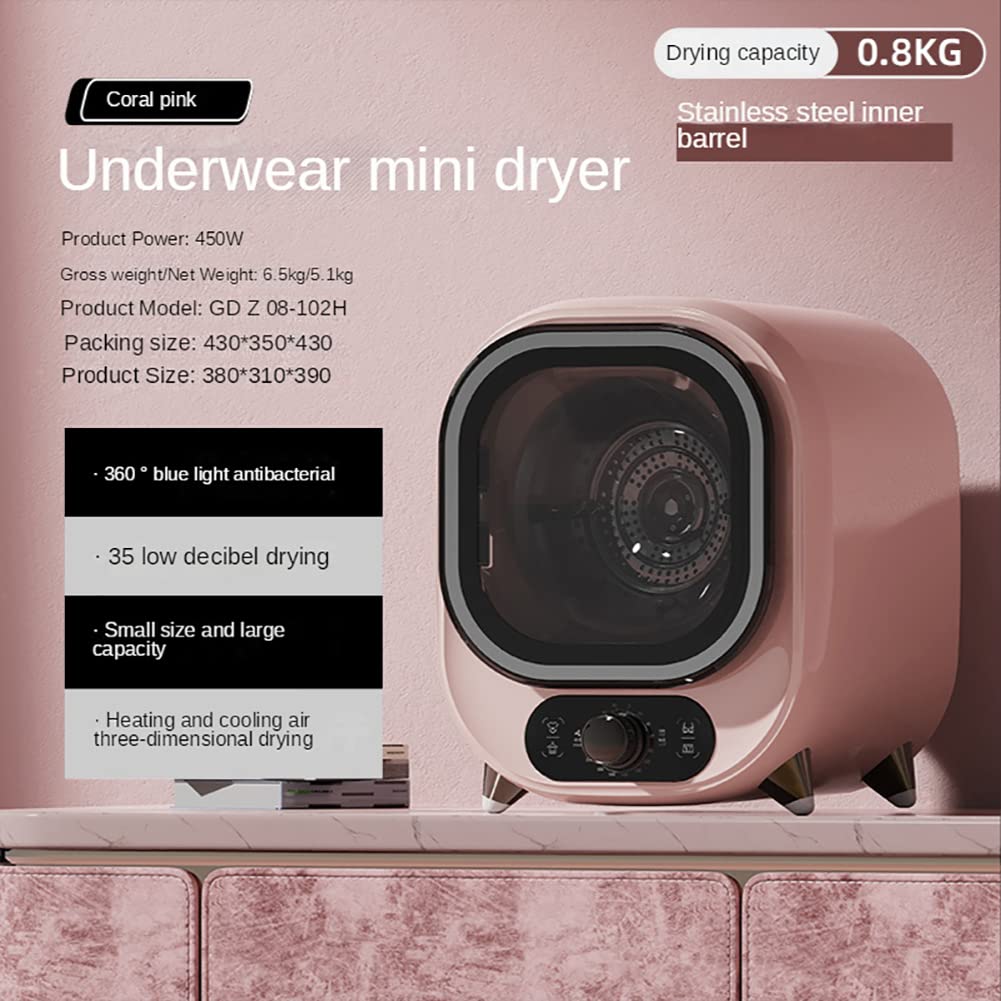 Mini Secadora de Ropa Eléctrica Portátil, Carga Frontal, Compacta Con Tina de Acero Inoxidable, 500 W, Para Apartamento, Dormitorio - Rosa