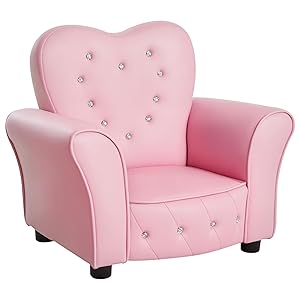 HOMCOM Sillón Infantil Sofá para Niños Decorativo en Forma de Corazón con Asiento Reposabrazos Acolchados Respaldo Alto 59x41,5x49 cm Rosa