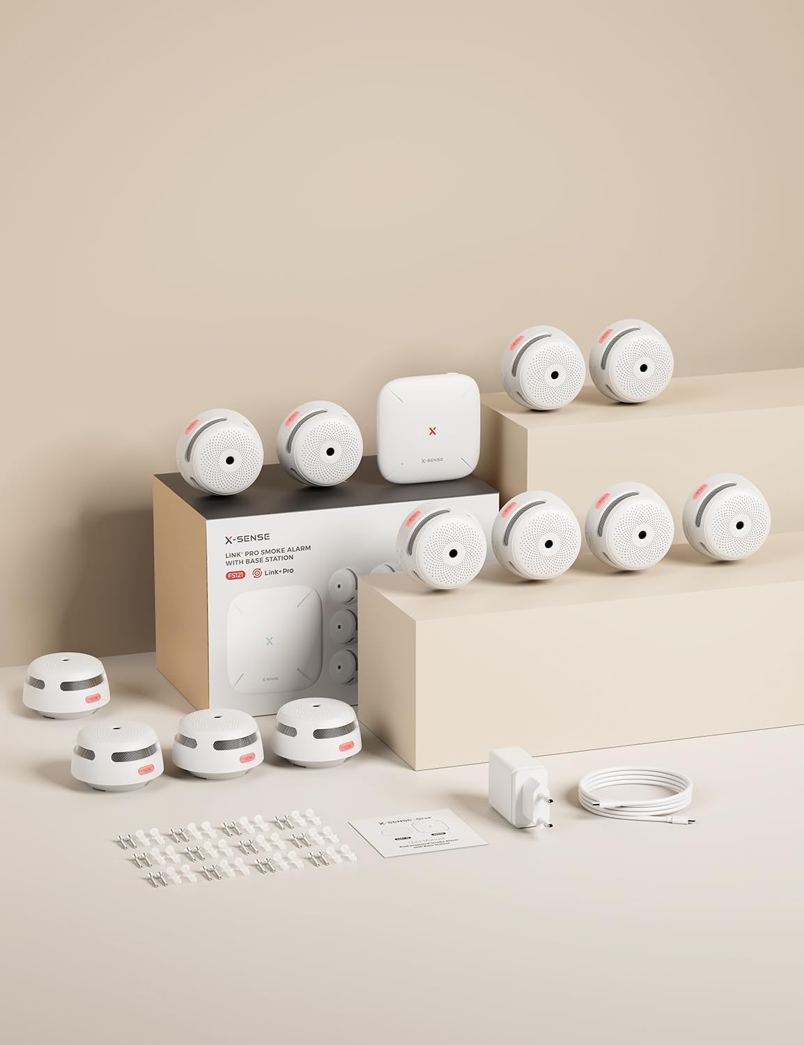 X-Sense Czujnik dymu Wi-FI ze stacją bazową SBS50, certyfikat TÜV, bezprzewodowy system bezpieczeństwa w domu, kompatybilny z aplikacją X-Sense Home Security, FS121
