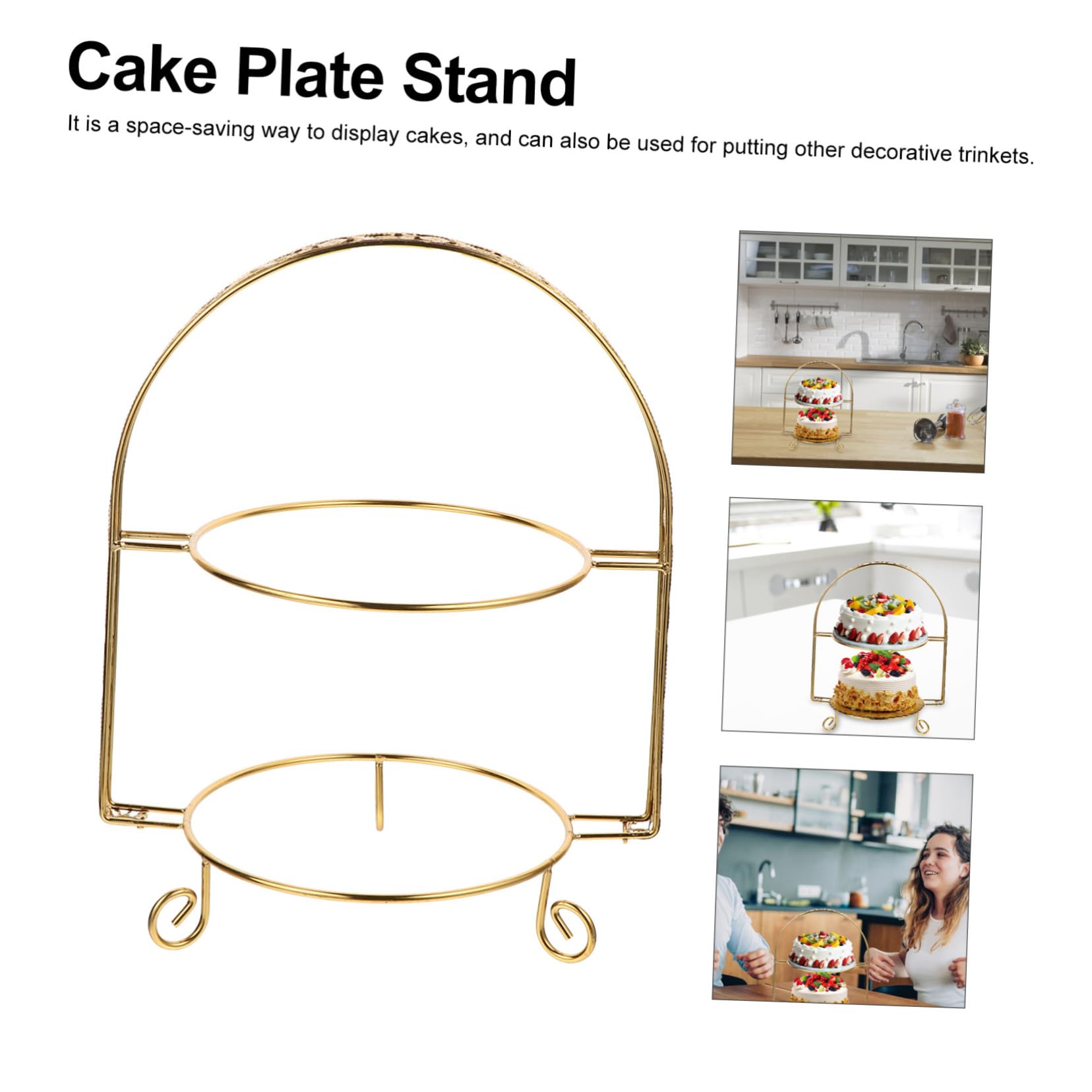 Alzatina per Torta in Ferro Dorato a 2 Livelli, Supporto Espositivo Elegante per Dolci e Dessert, per Feste e Compleanni in Stile Europeo