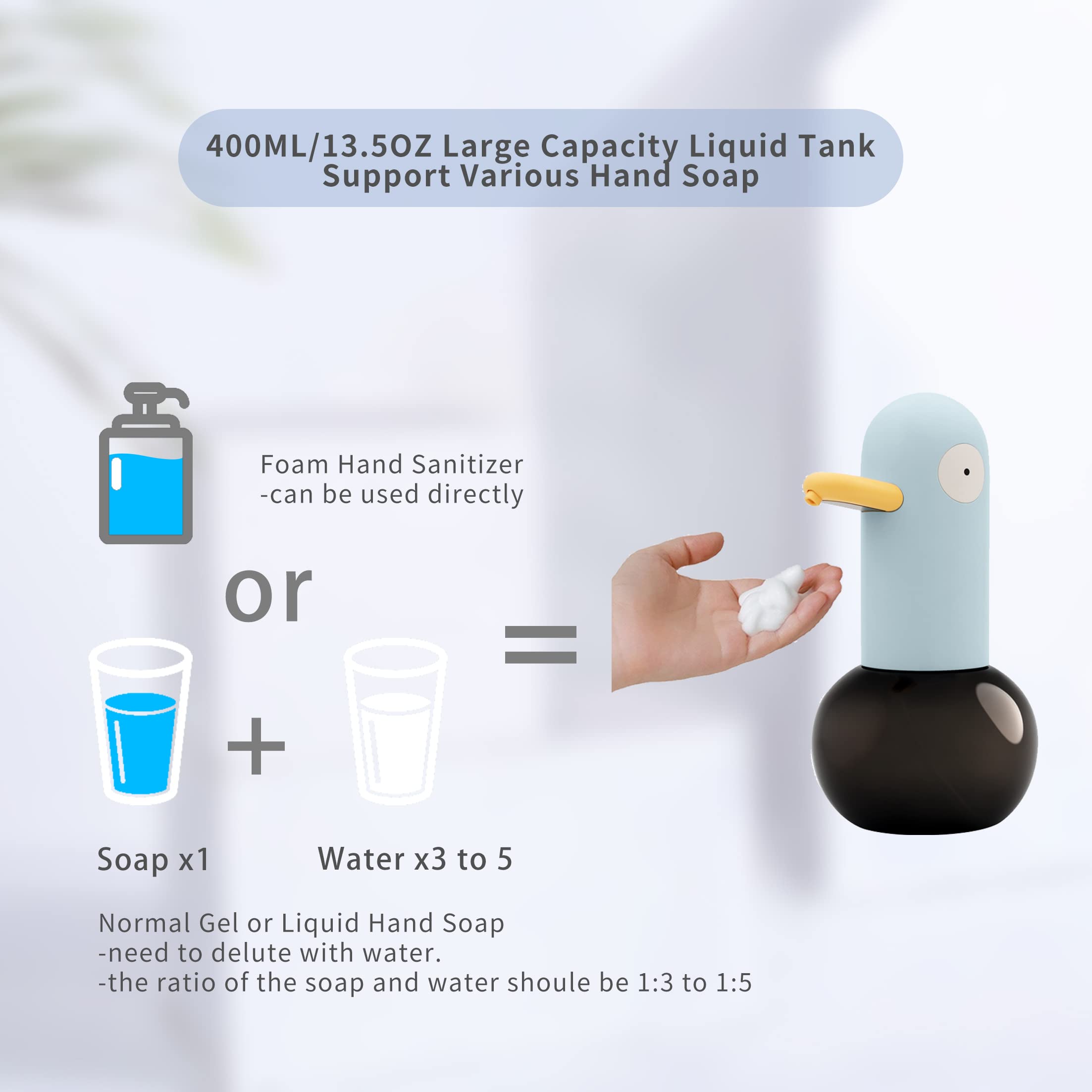 Automatic Touchless Soap Dispenser, Rechargeable Foaming Soap Dispenser, Touch Free Foam Sanitizer Soap Dispenser for Kitchen, Bathroom, Restaurant, Office.(13.5oz/400ml)