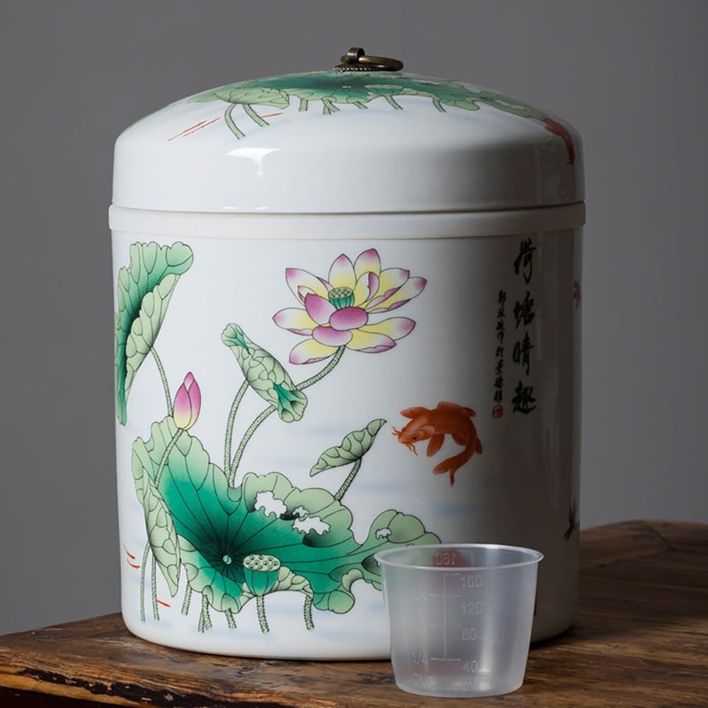 SXYHCK Ceramic Food Storage Jar, Rice Storage Containe, Sealed Home Grain Storage Ceramic Container, Grain Rice Dispenser For Flour Sugar Cereal(Style F)