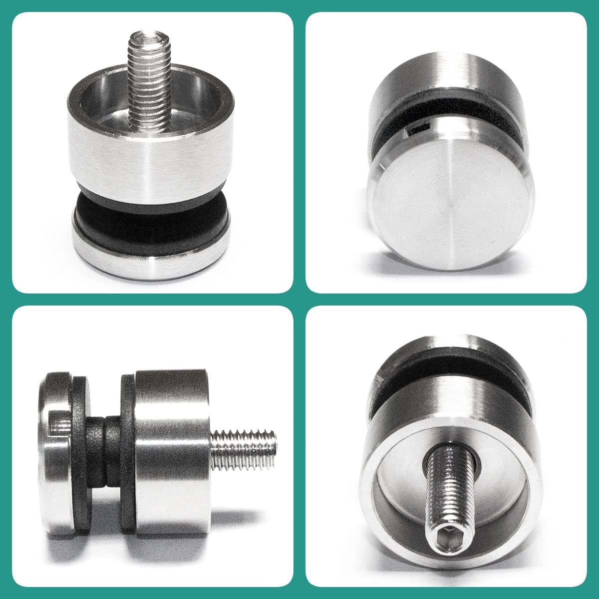 PRIOstahl 8 soportes con tornillo M8 + insertos de goma para cristal de 6 mm a 12,76 mm, conector plano para cristales de plexiglás, balcón, barandilla de acero inoxidable V2A