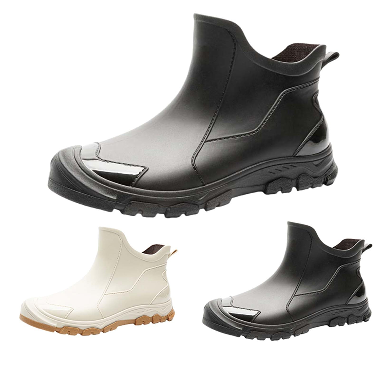 Generisch Scarpe in gomma impermeabili da uomo, stivaletti in pelle, estivi, per giornate di pioggia, da pesca, stivali alla caviglia, antiscivolo, da giardino, traspiranti, in tinta unita, per il
