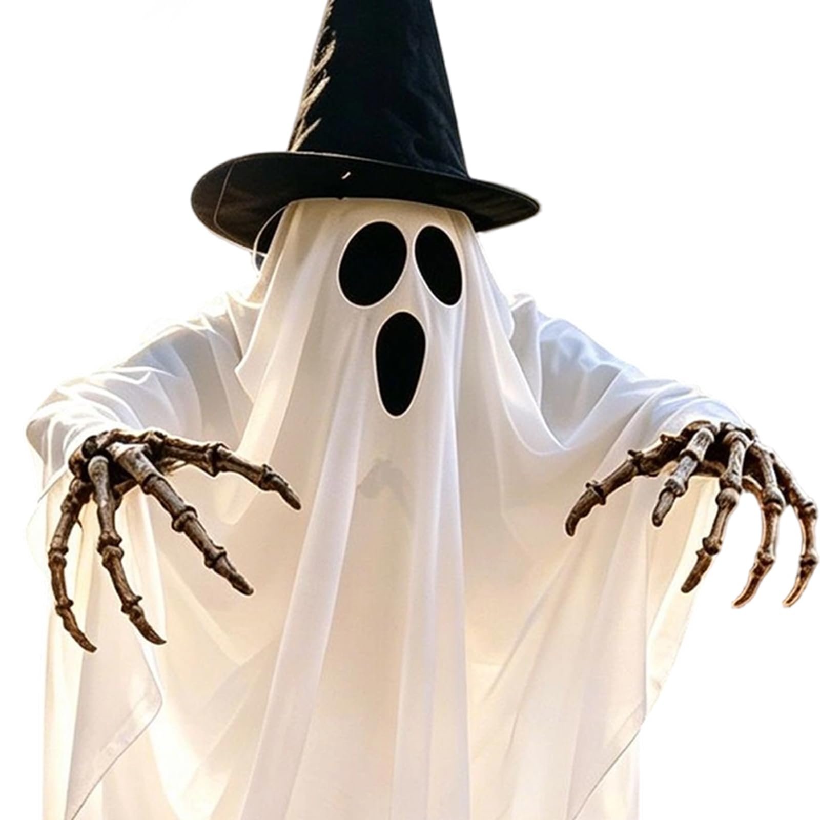 Halloween oświetlony wiszący duch z kapeluszem czarownicy i rękami