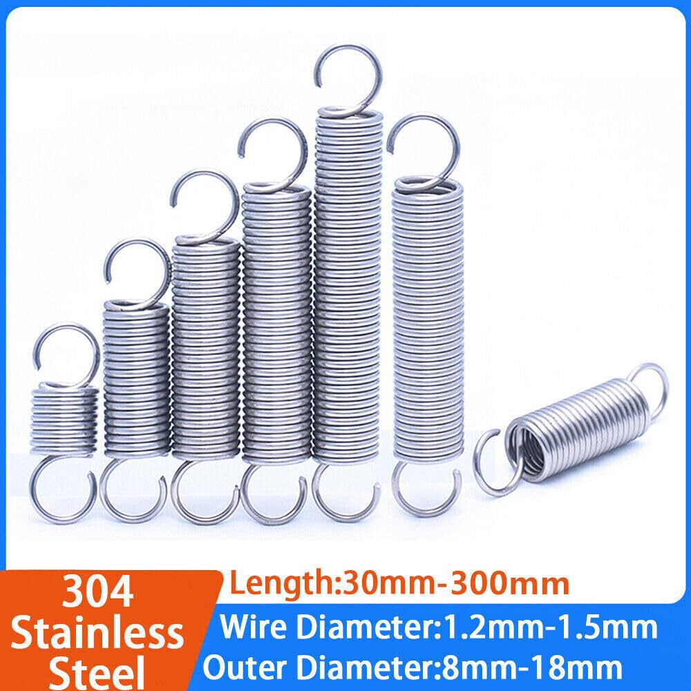Wire Dia 1.2mm - 1.5mm Hook Stainless Spring Expansion Extension Tension Springs (1,1.2 x 8 x 200mm)