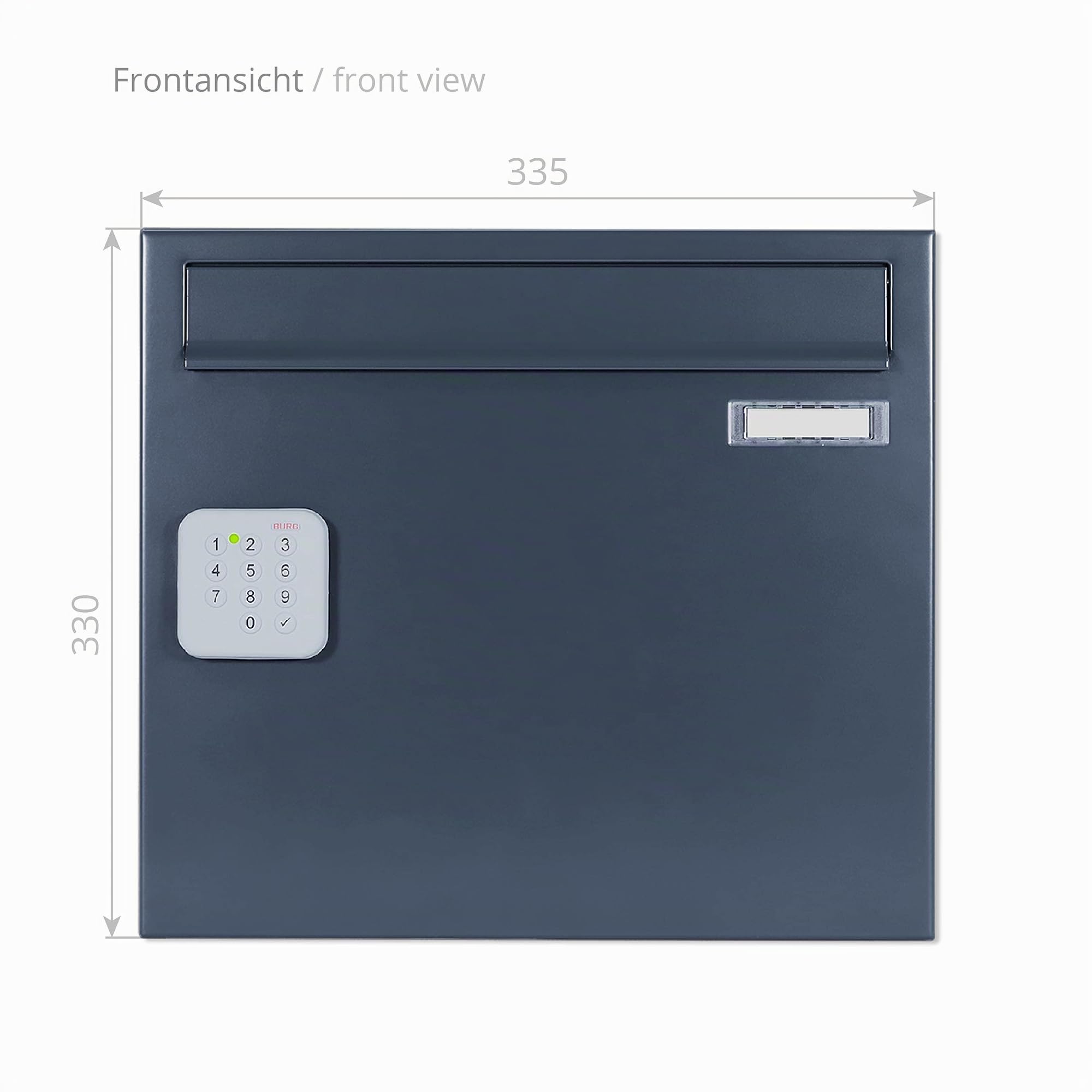 BURG Briefkasten mit elektronischem Zahlenschloss (Zahlencode/Codeschloss) RAL7016 Aufputz - ohne Schlüssel