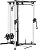 Cable Crossover Machine Station Olympic Squat Cage Fitness Power Rack with LAT Pulldown and Low Row, Multi-Grip Pull Up Bar for Home Gym