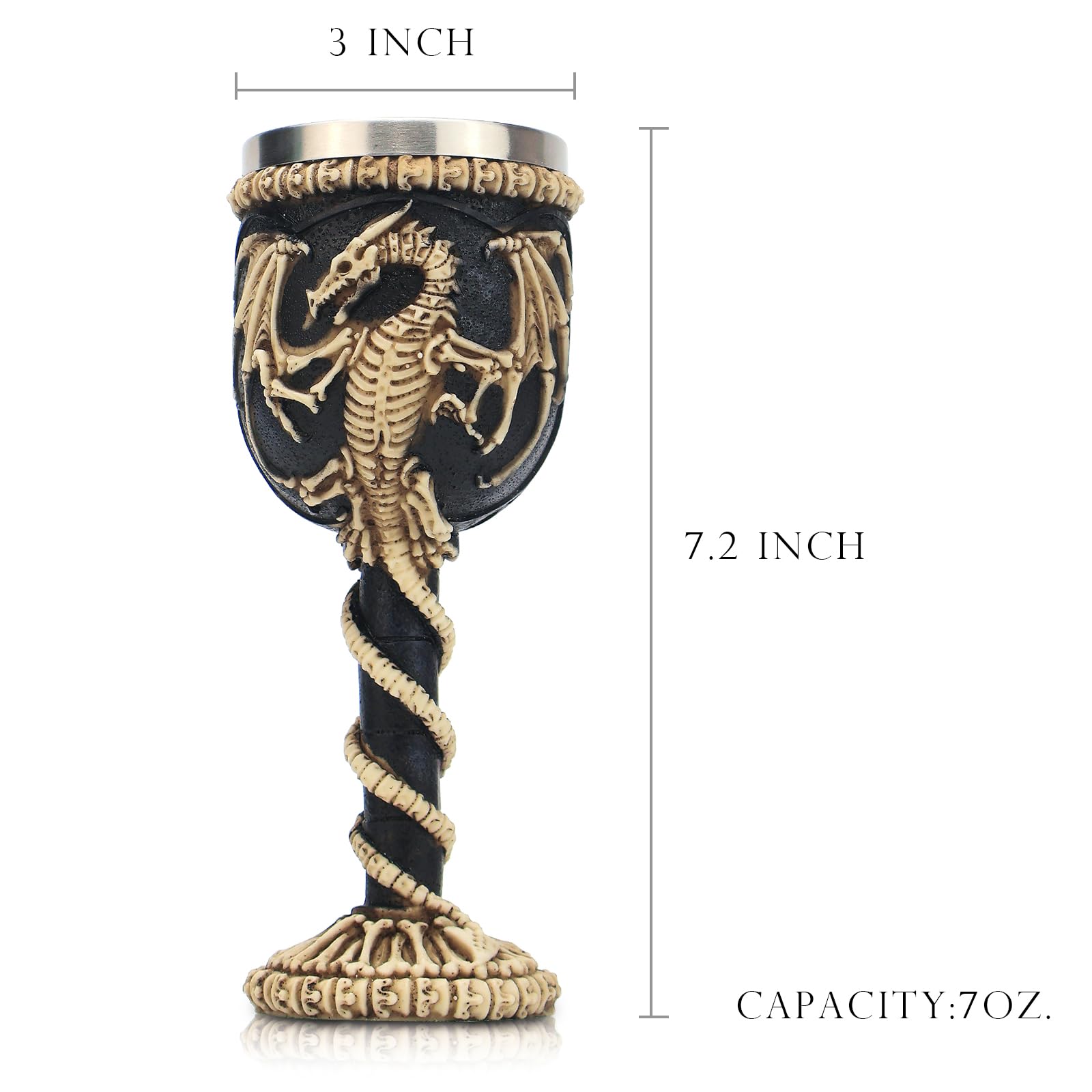 Calice gotico medievale in acciaio inox, dungeons and dragons guerriero vichingo pirata, corpo in resina con inserto in acciaio inox, tazza decorativa, regalo per feste di compleanno, 200 ml (dragone)