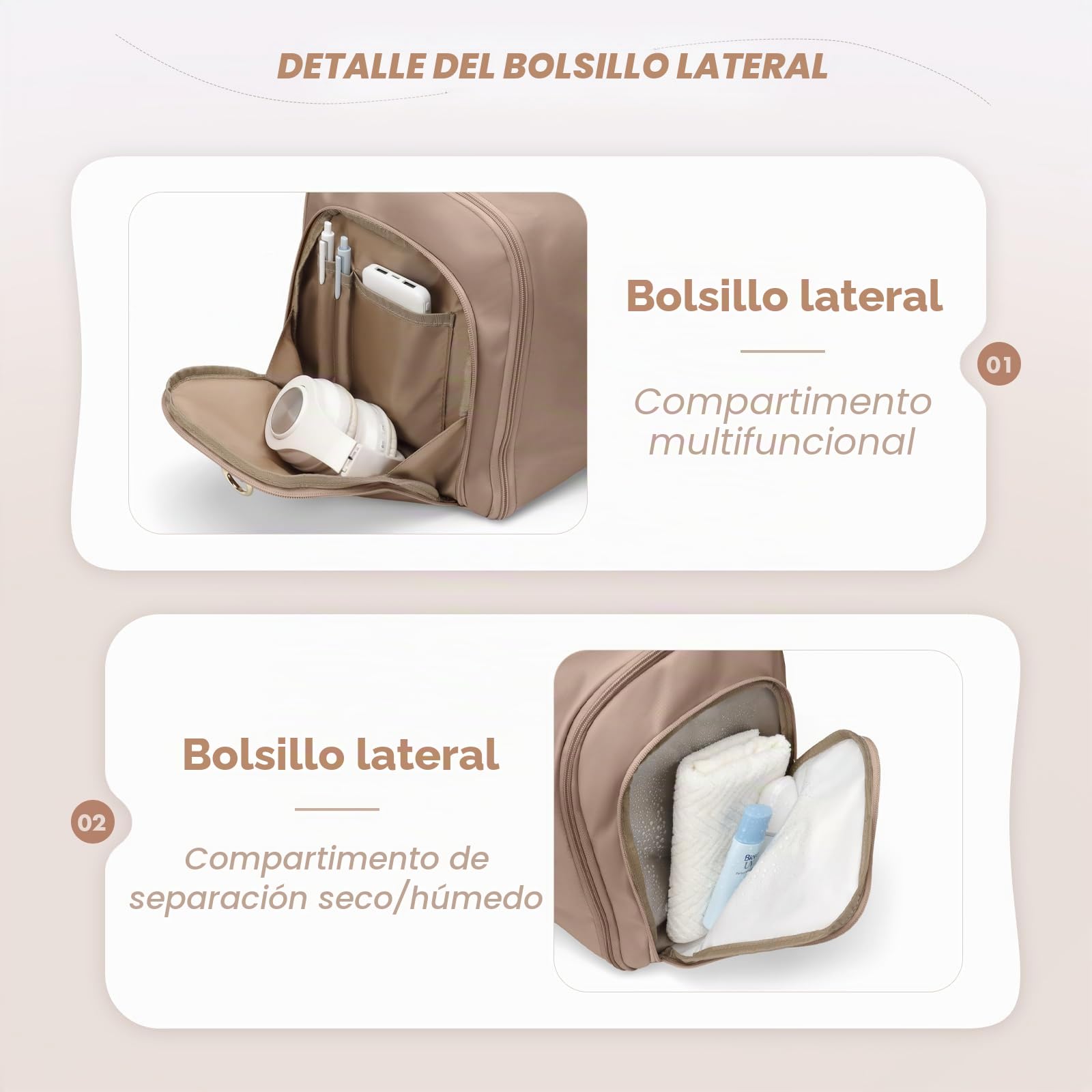 Bolsa de Viaje Convertible 2 en 1, con Compartimento Separado para Zapatos, Impermeable, Bolsa de Ropa Fin de Semana Bolsa de Traje Colgante para Hombres y Mujeres,48L, Marrón champán