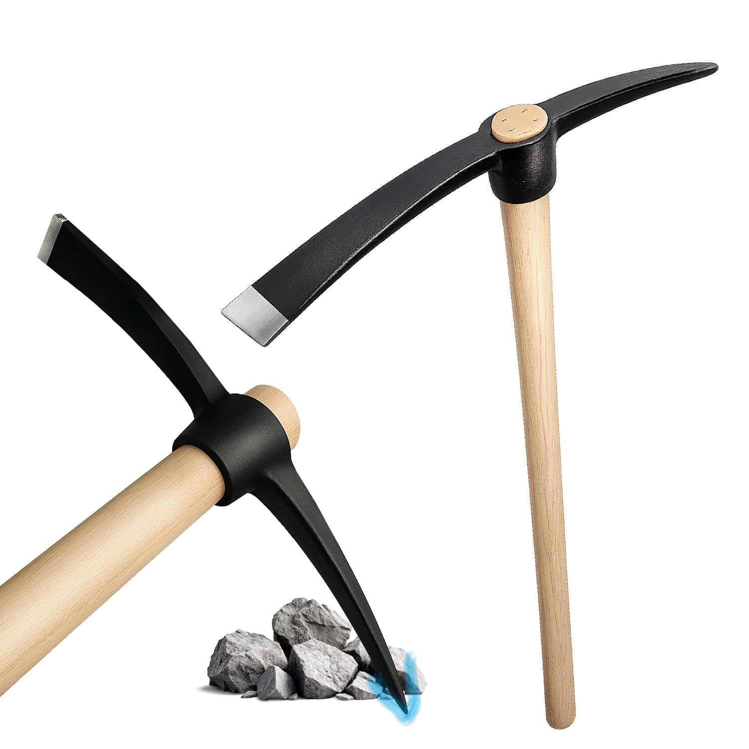 Crisalide® Piccone in Acciaio Temprato 47 cm con Manico in Legno di Faggio 97 cm – Attrezzo da Scavo Robusto per Terreni Rocciosi, Superfici Dure e Lavori Agricoli Intensivi