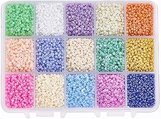 PandaHall 19500pcs Seed Beads 15 Color 12/0 Glass Waist Beads Mini 2mm Seed Beads Glass Bugle Waist Seed Beads for Friendship Bracelet Beaded Waist Chain Necklace Bracelet Jewellery Making