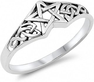 Celtic Pentagram Band Ring Solid Star 925 Sterling Silver Choose Color