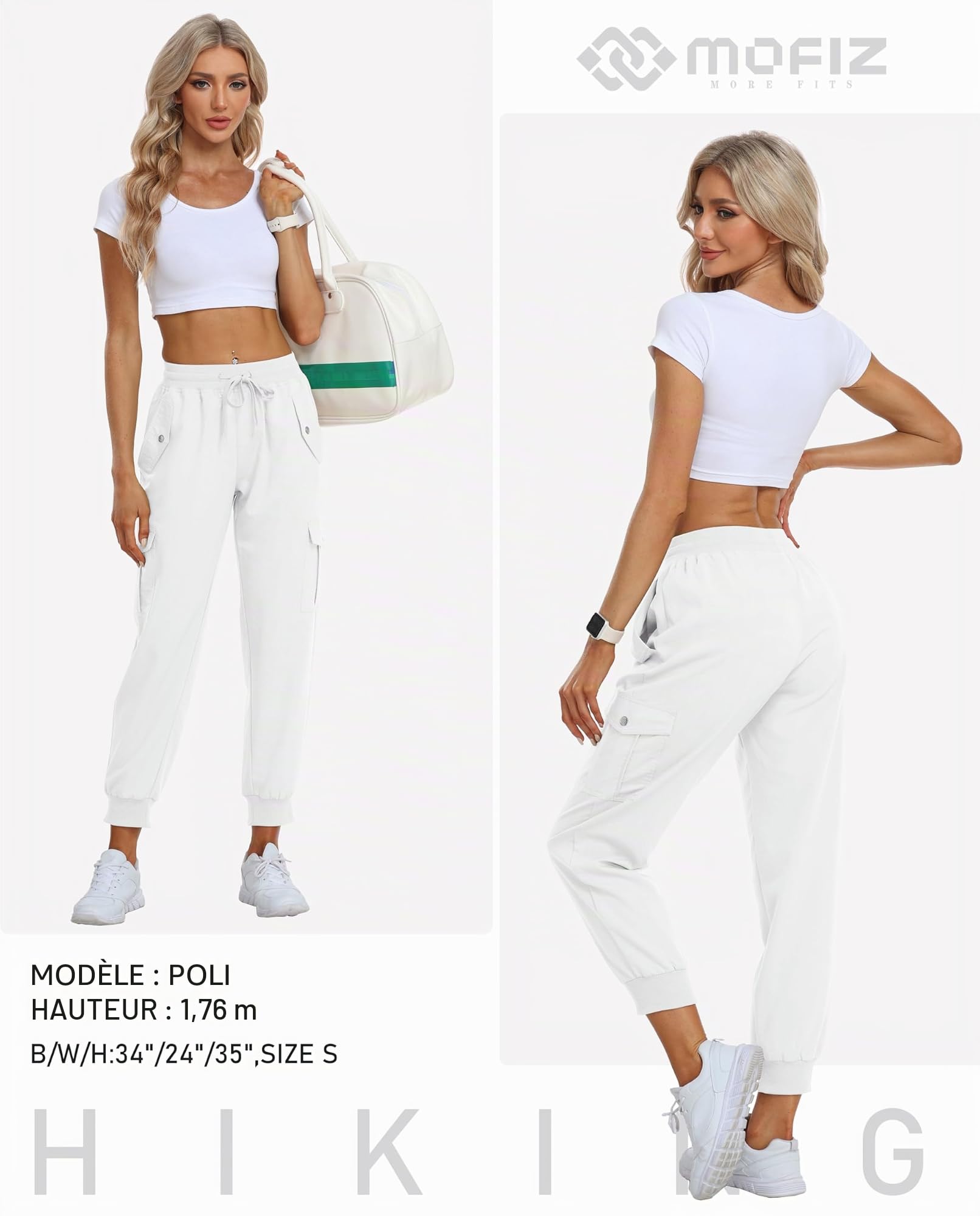 JINSHI Pantalon de Randonnée Femme Cargo Jogging Pantalon Léger Respirant Pantalon Sport Extérieur Trekking avec Multi-Poches