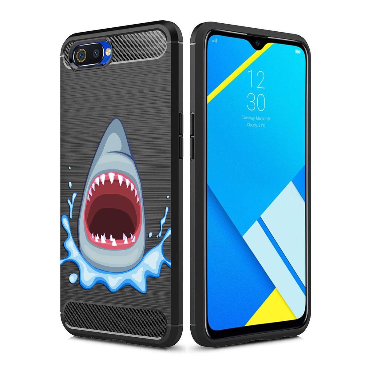 Fashionury "Shark Soft Rubber Designer Printed Rugged Armor Realme C2 Back Cover/Realme C 2 Back Cover