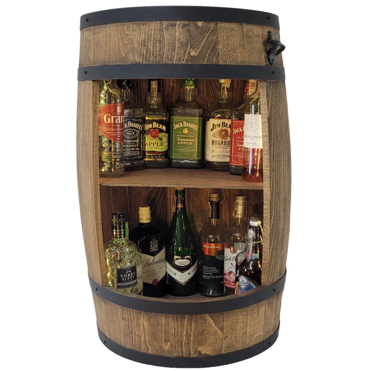WEECO Barile in legno a LED RGB con apribottiglie, barile in legno, barile e bibite, Armadietto per bevande alcoliche, Botte Di whisky, Barile per l'esposizione di collezione di bottiglie 80cm (wengé)