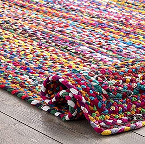 Image of Jute Braided Natural Hand Woven & Reversible Rug for Living Room Kitchen Entryway, Farmhouse Rustic Burlap Carpet Floor Mat (Cotton, 2X6-feet)