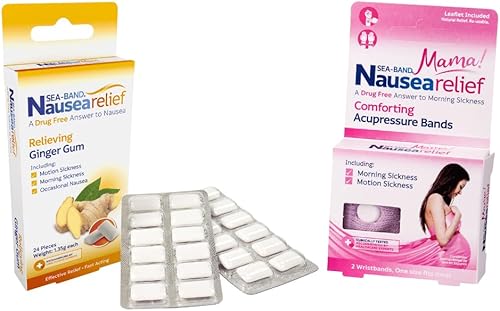 Sea-Band Paquete de pulsera antináuseas para náuseas en el embarazo, con pulsera para mamá y goma de jengibre, para náuseas matutinas