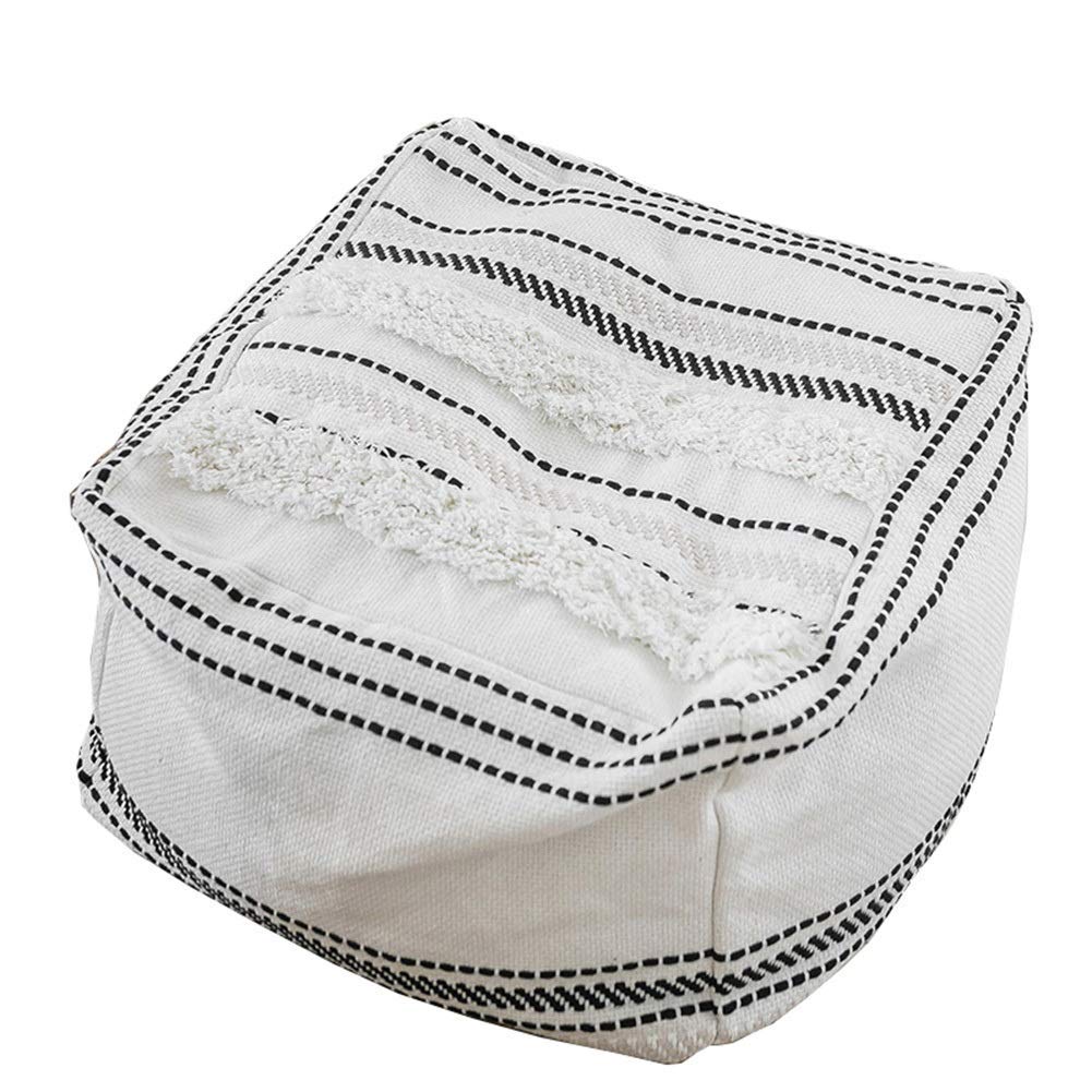 Pouf noir et blanc capitonné MU élégant ottoman aux finitions de style