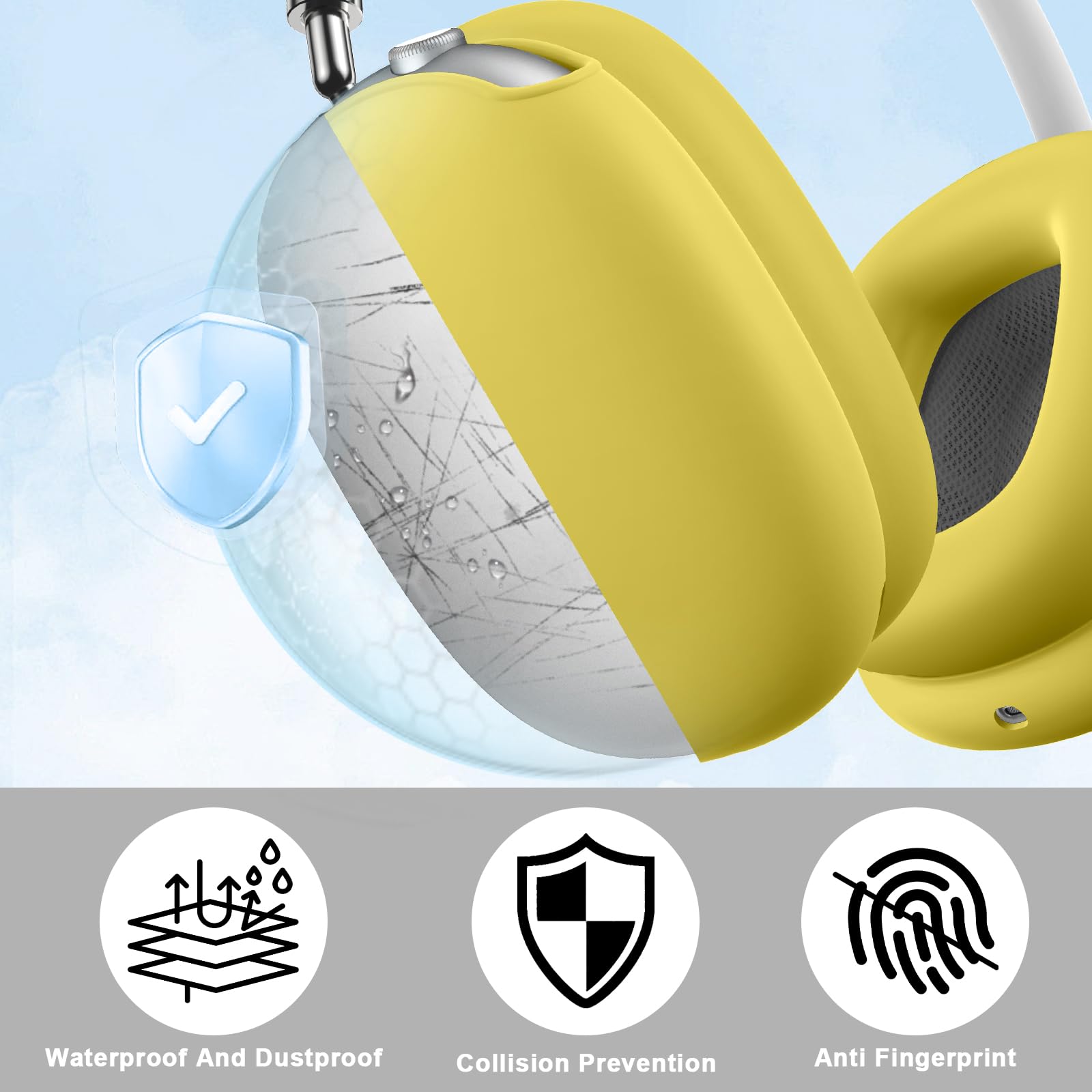 Maxjoy Funda para AirPods Max, funda de silicona suave para los oídos, funda para auriculares AirPods Max, accesorios antiarañazos, funda protectora para Apple AirPods Max, color amarillo claro