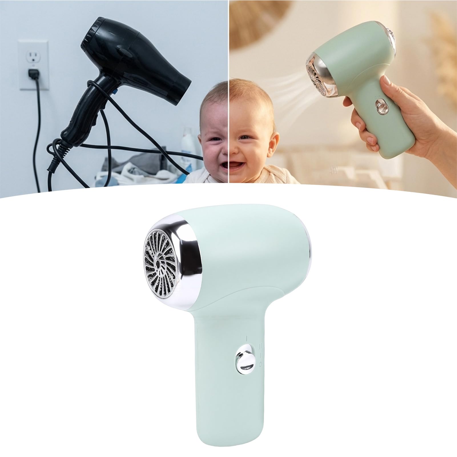 Asixxsix Secador de Pelo Inalámbrico para bebé, Secador de Pelo Portátil Recargable para Niños con Base de Carga, Flujo de Aire Suave y Silencioso, Baja Temperatura Segura para Pieles (estilo 1)