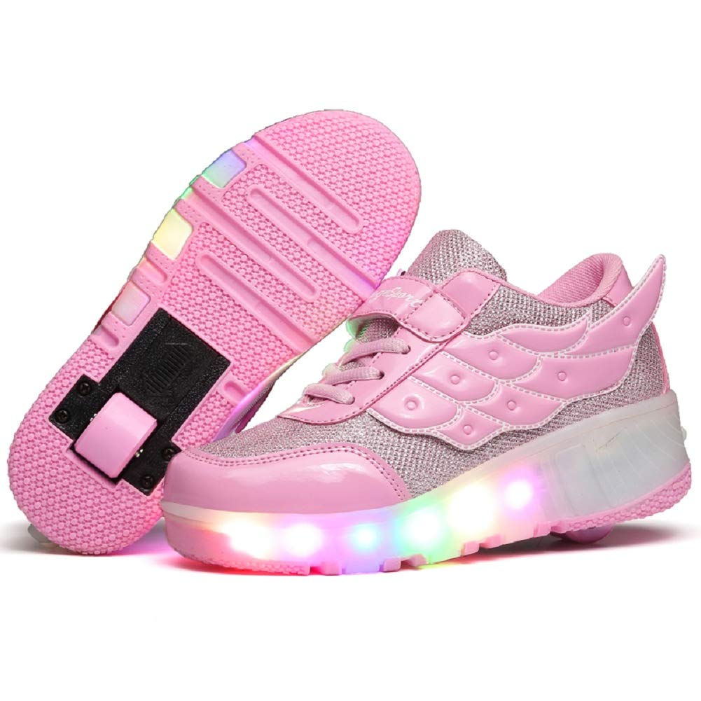 Buty LED dla chłopców dla dziewcząt, lampki USB do ładowania, migające 7 kolorów zmieniające się, wielofunkcyjne buty sportowe na kółkach na kółkach/podwójne zastosowanie buty sportowe na